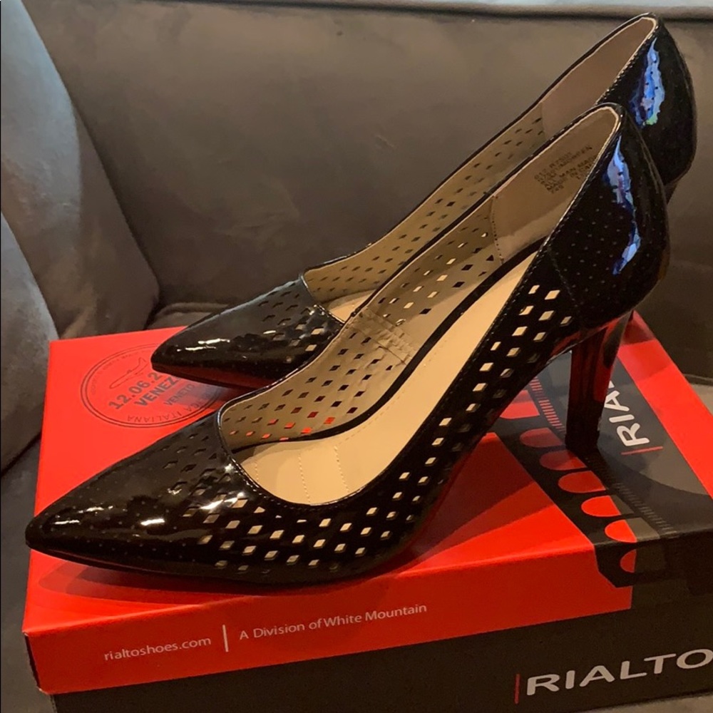 Black patent leather Rialto heels